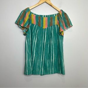 Lauren Moffatt Silk Linen Cotton Button Back Flutter Sleeve Top